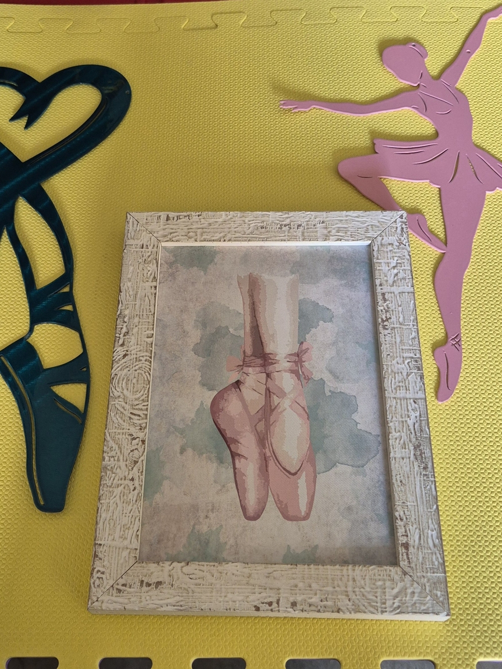 Source Unknown Framed Ballet Pointe Print - Pink, Teal, Yellow